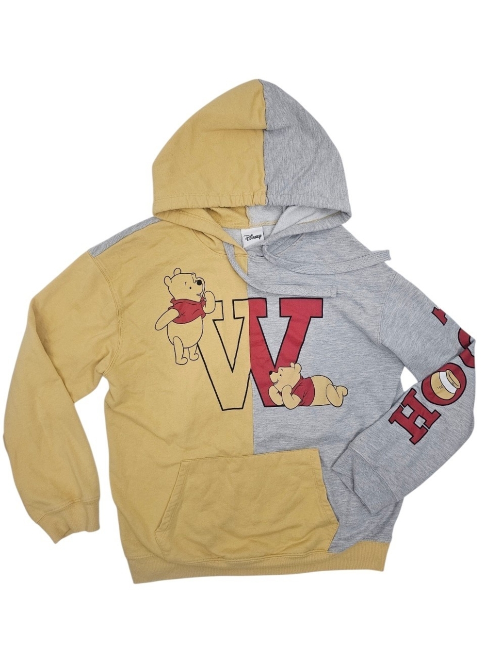 Disney Winnie the Pooh Color Block Hoodie Youth XL 15-17 Gray Yellow Lightweight